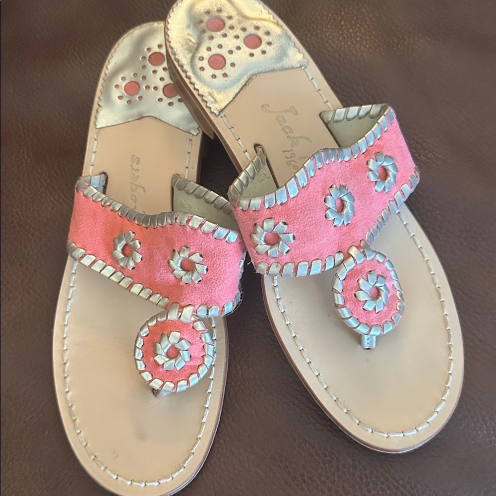 Jack Rogers Coral Metallic Suede Sandals Boho Resort Style EUC 🌺✨